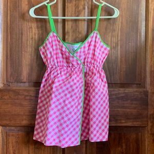 Lilly Pulitzer Adorable crisp cotton pink/white checkered strappy sun top NWOT 4
